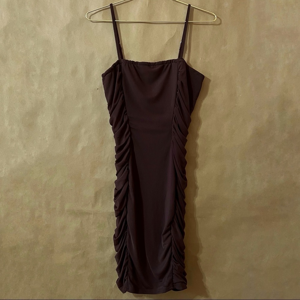 Missguided | NWT Ruched Strappy Mini Bodycon Mesh Dress Chocolate Brown Size 6